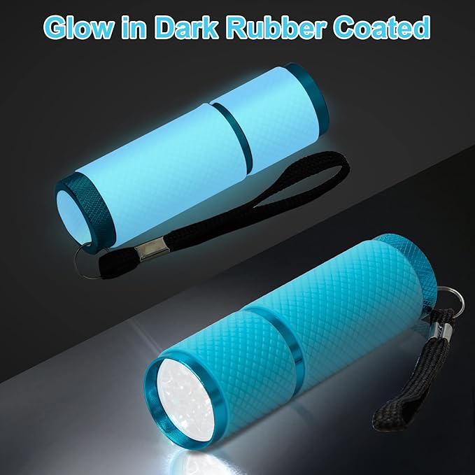 AHIER 9 LED Glow in Dark Flashlights, Rubber Coated Small Flashlights with Straps, Portable Handy