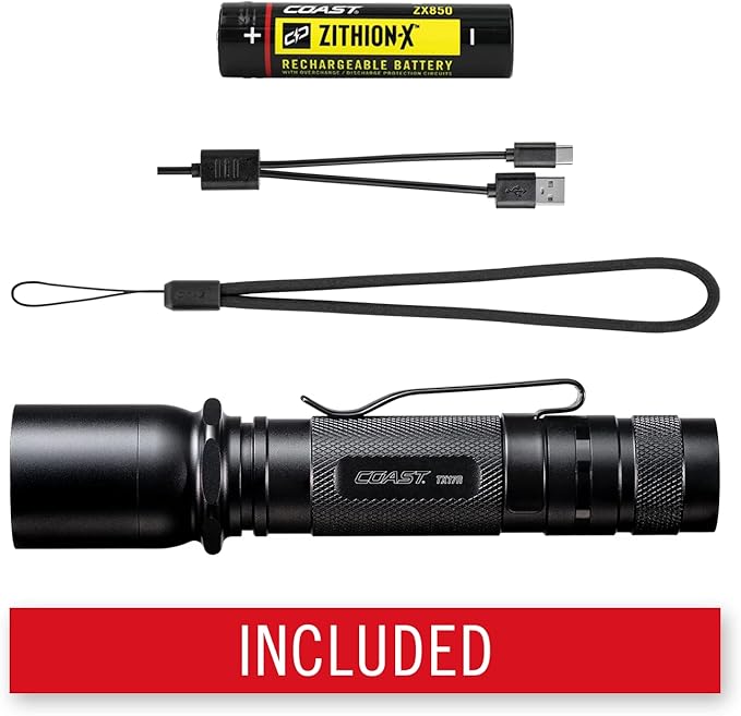 Coast TX17R 1250 Lumen Rechargeable Long Range Tactical LED Flashlight with Spot and Flood Beams