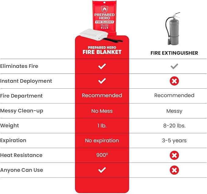 Prepared Hero Emergency Blanket - 1 Pack - Fiberglass Fire Suppression Blanket for Kitchen, Home