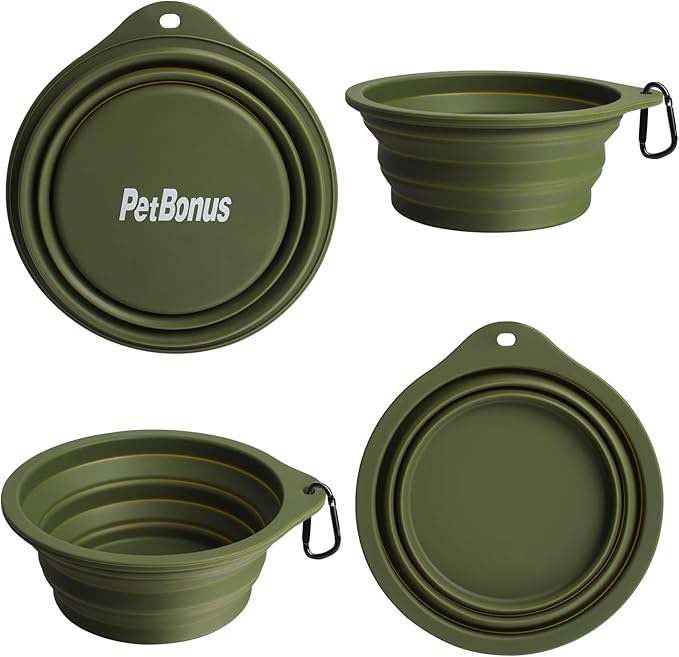PetBonus 2-Pack Silicone Collapsible Dog Bowls, BPA Free Dishwasher Safe, Portable Foldable