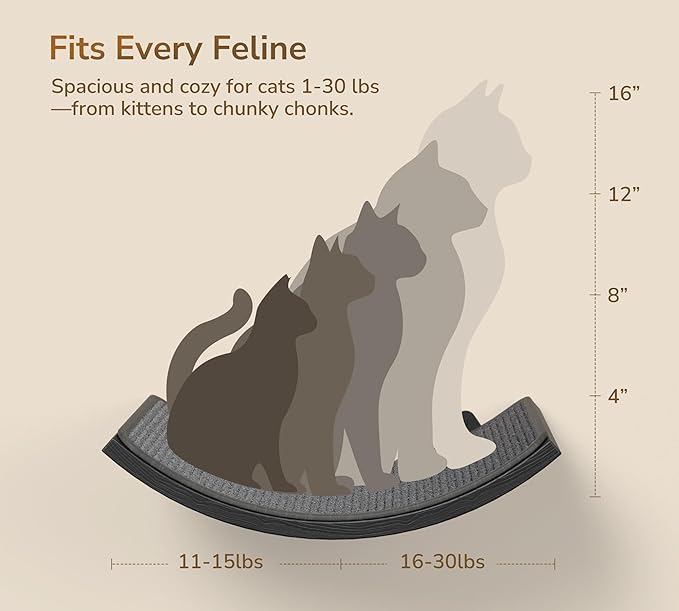Gray Cat Wall Shelf with Grey Sisal Mat, Curved Cat Bed for Scratching and Resting, Wall Mounted