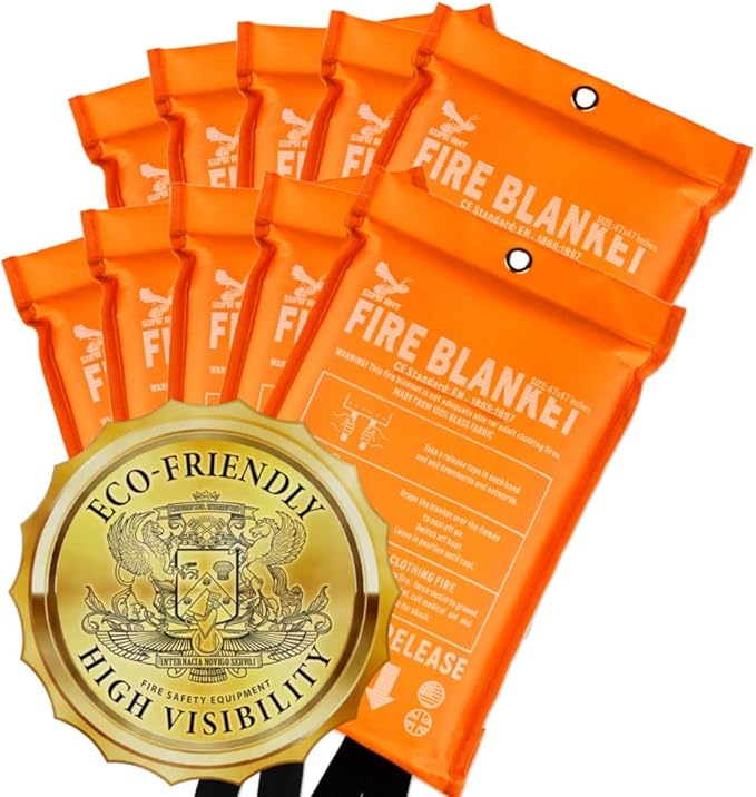 Supa Ant Emergency Fire Blanket for Home and Kitchen - 10 Pack 1500F High Visibility (Glow in The