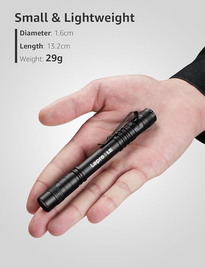LE LED Pen Flashlights, Lightweight, Mini, Waterproof Pocket Flashlight with Clip, 2 Pack Small