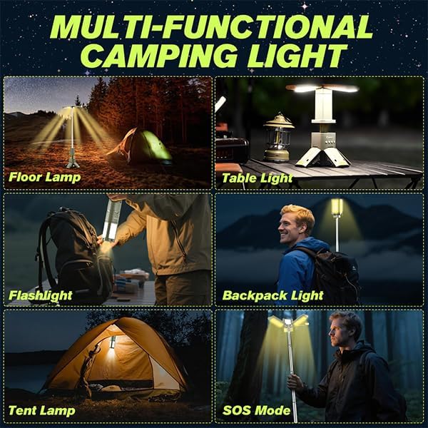Portable Camping Light, 14000mAh Telescopic Camping Lantern with Rechargeable Power Supply