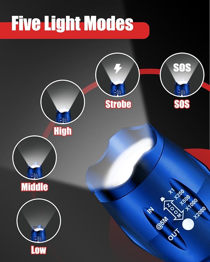 Victoper LED Flashlight 2 Pack Blue, Bright High Lumens Tactical Flashlights High Lumens with 5