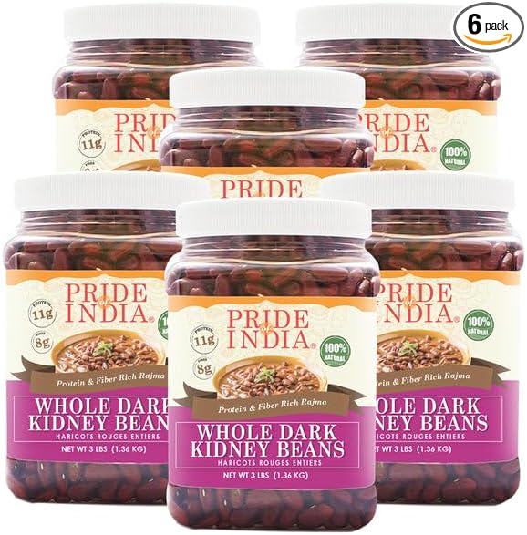 Pride Of India - PACK of 6 - Indian Whole Dark Kidney Beans - Protein & Fiber Rich Rajma, 3 Pound
