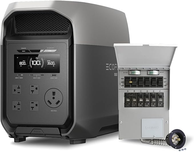 EF ECOFLOW Delta 3 Ultra Portable Power Station with Transfer Switch, 3072Wh LiFePO4 Battery, 3600W