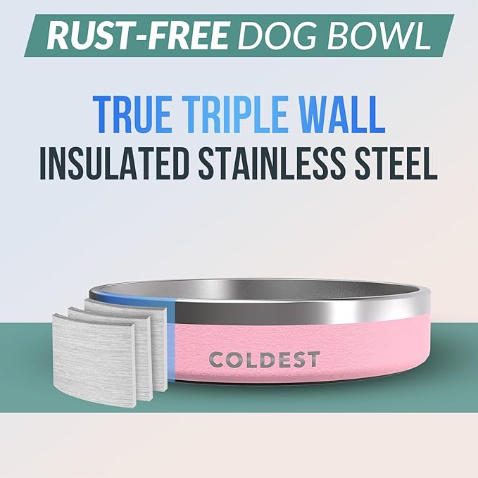 Coldest Dog Bowl - Anti Rust Metal, Non Slip, 3 Layers Insulated Stainless Steel Dog Bowls - Spill