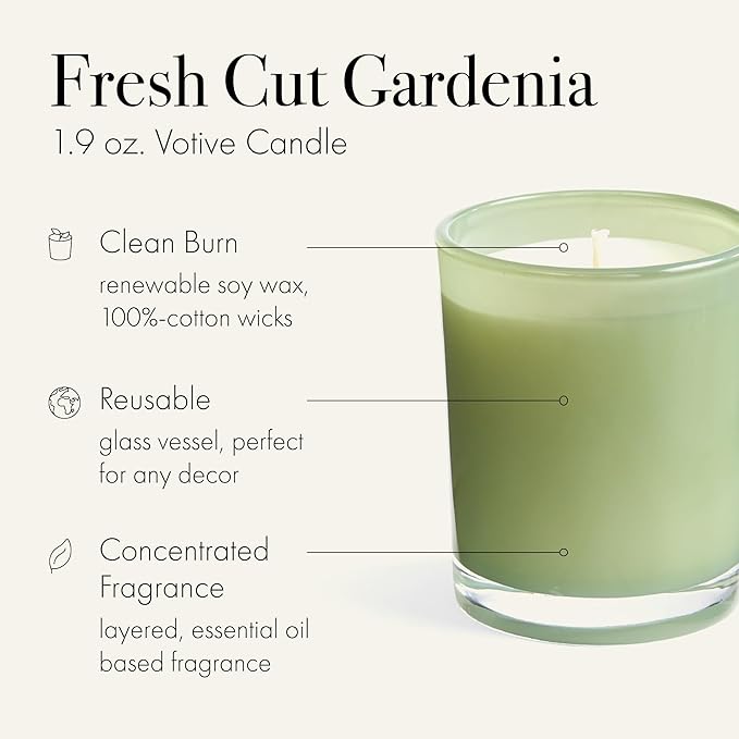 LAFCO New York Votive Candle, Fresh Cut Gardenia - 1.9 oz - 20-Hour Burn Time - Reusable Glass