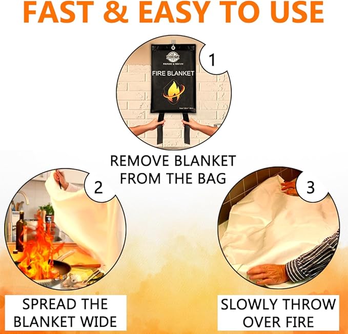 SAFECASTLE Emergency Fire Blanket 59"x59" Large Size, 2 Pack Fire Retardant Blanket with Fireproof