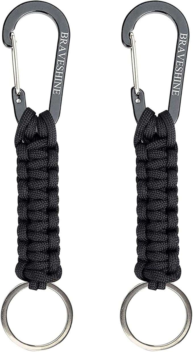BRAVESHINE Paracord Keychain Carabiner Clip, D Ring Lanyard Hanger Stroller Hook for Water Bottle