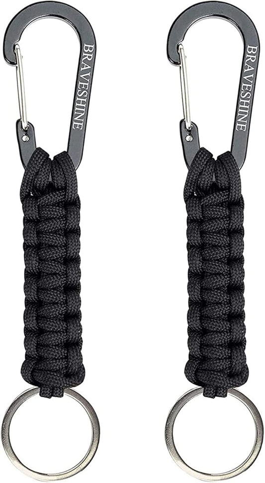 BRAVESHINE Paracord Keychain Carabiner Clip, D Ring Lanyard Hanger Stroller Hook for Water Bottle