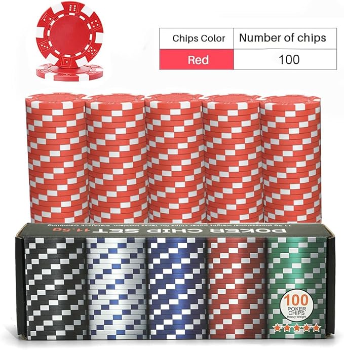 100PCS Red Poker Chips, Casino Poker Chips Set, 11.5 Gram Plastic Poker Chips Clay Blank Game Chips