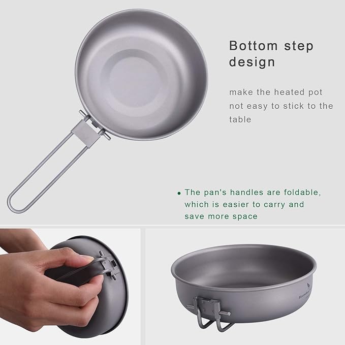 Boundless Voyage Titanium Frying Pan with Folding Handle Ultra-light for Camping Picnic Skillet