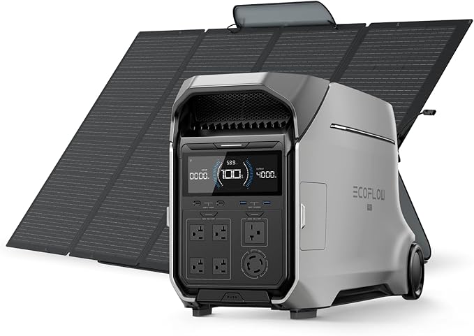 EF ECOFLOW Power Station 4096Wh DELTA Pro 3 with 400W Portable Solar Panel, 120/240V 4000W AC