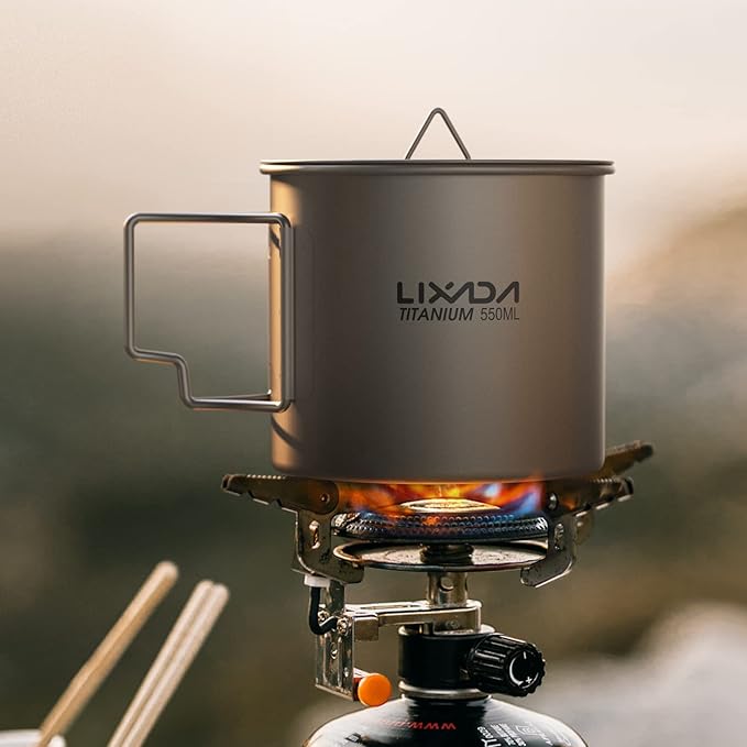 Lixada Titanium Pot, Lightweight Camping Pot Titanium Cup Titanium Backpacking Pot with Portable