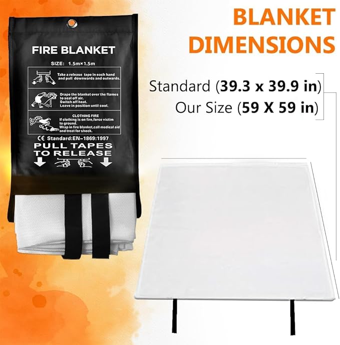 SAFECASTLE Emergency Fire Blanket 59"x59" Large Size 10 Pack + 10 Hooks & 10 Gloves Fire Retardant