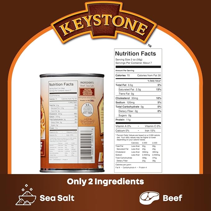 Keystone Meats All Natural Heat and Serve Ground Beef 14 Oz Fully Cooked Canned Meat Shelf Stable