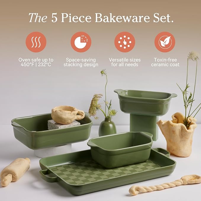 Our Place Bakeware Set | 5-Piece Nonstick, Toxin-Free, Ceramic, Cast Aluminum Set with Oven Pan