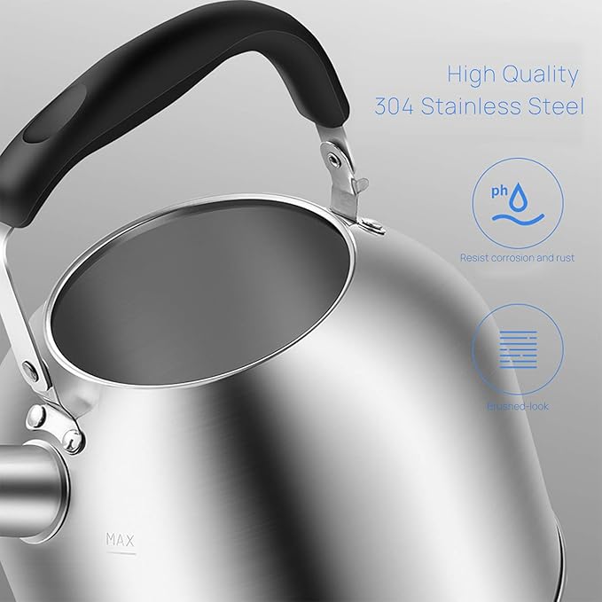 4.2 Quart/4L Stainless Steel Whistling Tea Kettle,Brushed Satin, Suitable to Boiling Water & Tea on