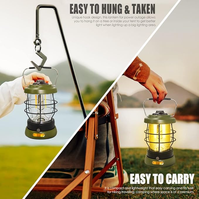 UniqueFire Rechargeable Camping Lantern 1500 High Lumens Hurricane Camp Light 2 Modes Portable