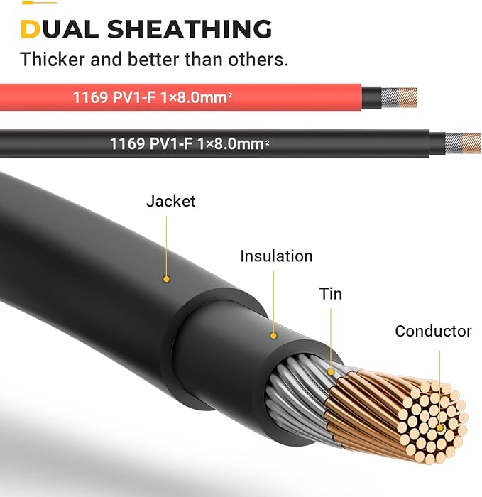 BougeRV 6 Feet 8AWG Solar Extension Cable with Female and Male Connector with Extra Pair of