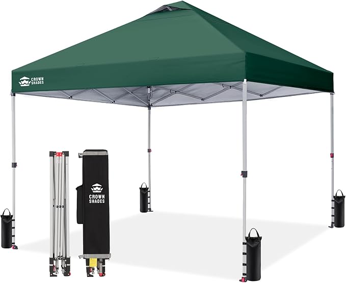 CROWN SHADES 10x10 Pop Up Canopy - Beach Tent with One Push Setup - Easy Outdoor Sun Shade for