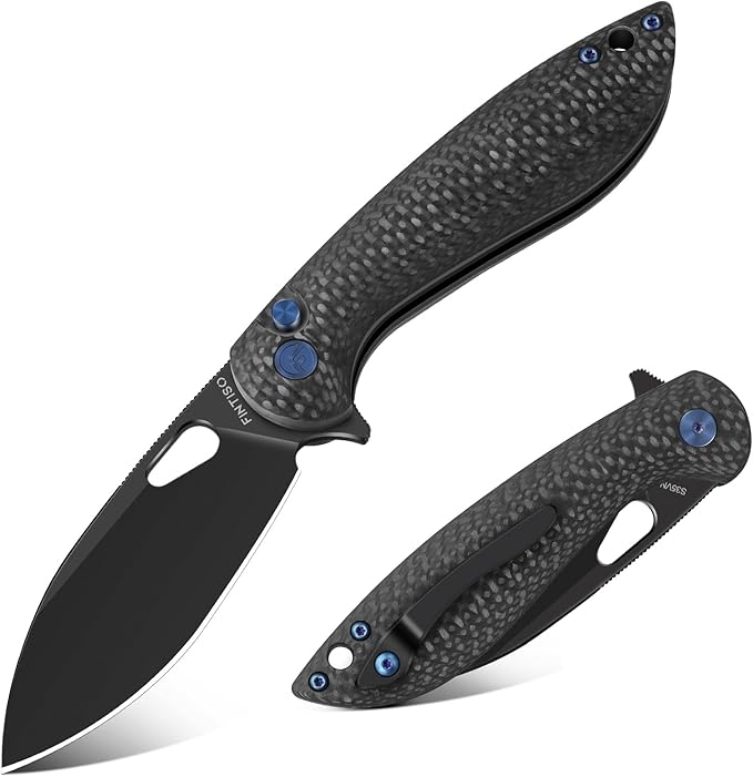 Pocket Knife, 3.1" Unique S35VN Blade Folding Knife with Button Lock, EDC Knife with Carbon Fiber