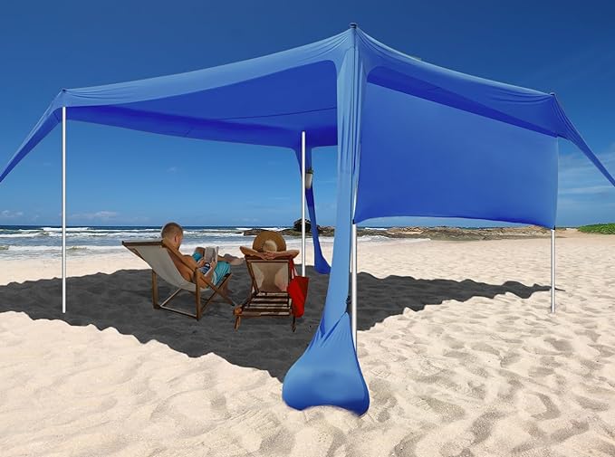 Beach Canopy Tent Shade with Sidewalls 10x10FT, 6.6FT Tall, UPF50+ Sun Shelter, Windproof & Water