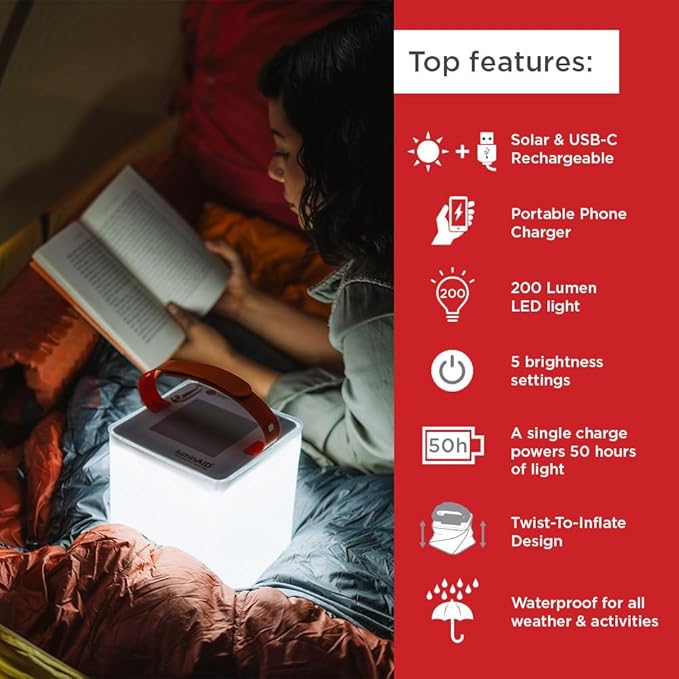 LuminAID Max Quick Inflate 2-in-1 Solar Camping Lantern and Phone Charger - Rechargeable LED Lamp