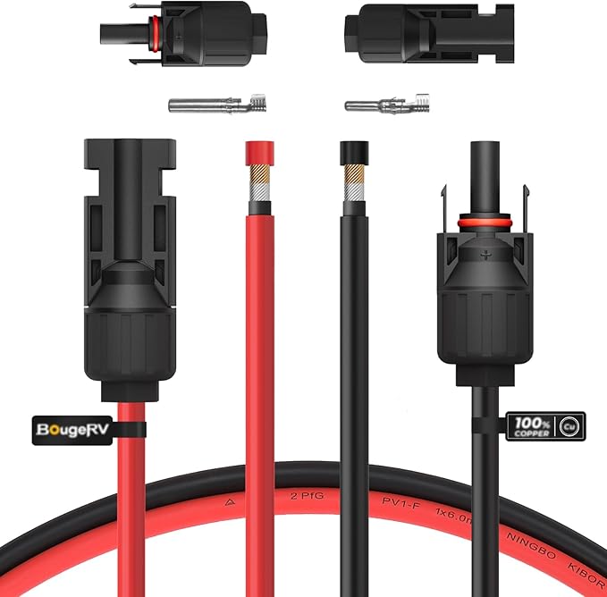 BougeRV 10 Feet 10AWG Solar Extension Cable with Female and Male Connector with Extra Pair of