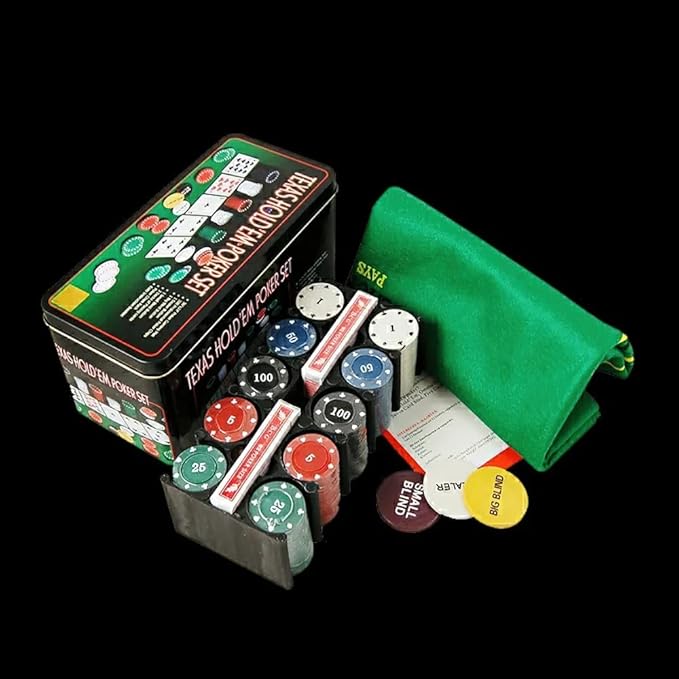 Poker Chip Set with Aluminum Storage Box,Two Decks of Standard Playing Cards,Big Blind,Casino Style