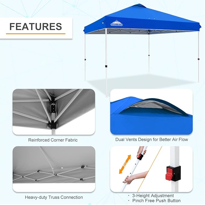 EAGLE PEAK Pop Up Canopy Tent with Wheeled Carry Bag, 8 Stakes, 4 Ropes, 4 Weight Bags, Easy Set Up