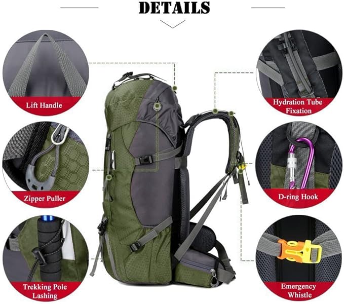 Bseash 60L Waterproof Hiking Camping Backpack with Rain Cover, Large Outdoor Sport Travel Daypack