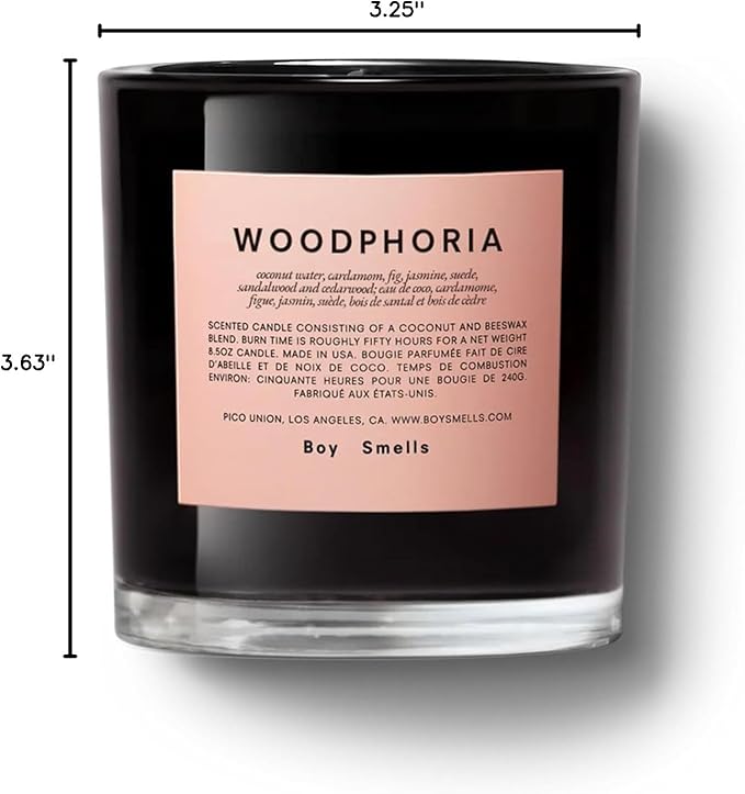 Boy Smells - Woodphoria Scented Candles for Men and Women - 8.5 oz - Soy, Coconut Wax Candle Blend