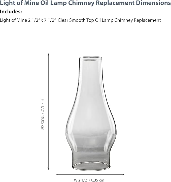 Light of Mine: 2.5" X 7.5" Oil Lamp Replacement Chimney - Clear Smooth Top Borosilicate Chimney (2