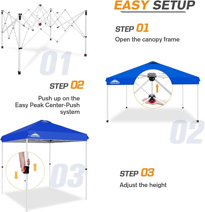EAGLE PEAK Pop Up Canopy Tent with Wheeled Carry Bag, 8 Stakes, 4 Ropes, Easy Set Up Tent Canopy