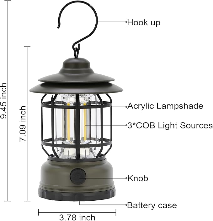 Rechargeable Portable LED Camping Lanterns, Vintage Style Tabletop Lantern, Stepless Dimming