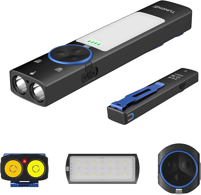 YC8005 2000 Lumen EDC Flat Flashlight Rechargeable with Red Beam, UV, Yellow and White Light LED