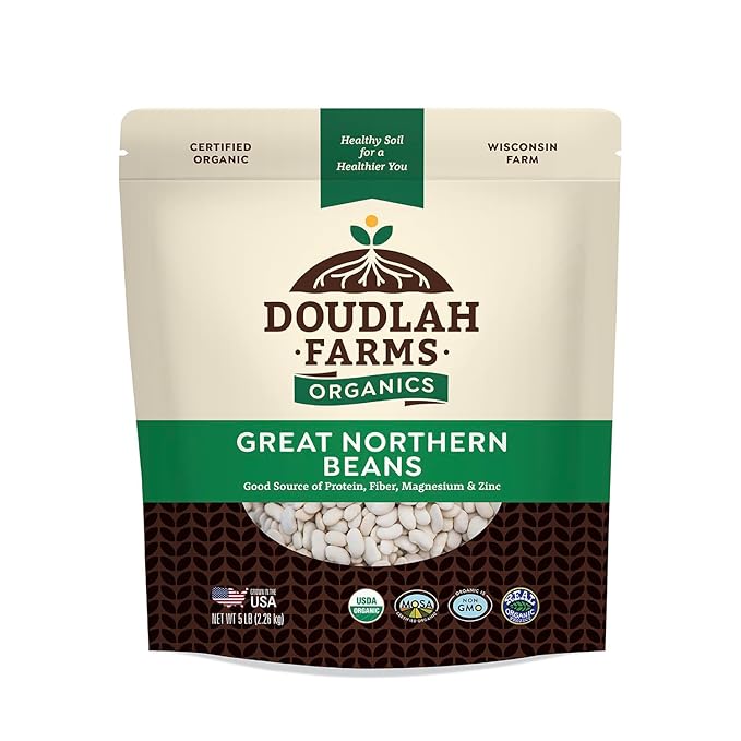 Organic Great Northern Beans 5lb Bulk by Doudlah Farms - Farmed From Regenerative Soil - Tested