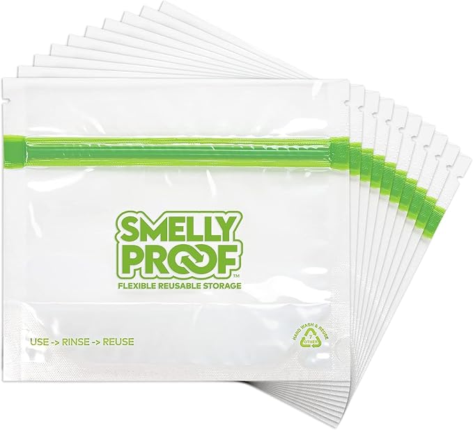 Smelly Proof 50pk Stand-Up Reusable Food Storage Bags - US Made, BPA FREE, NO PEVA, Clear 3 mils