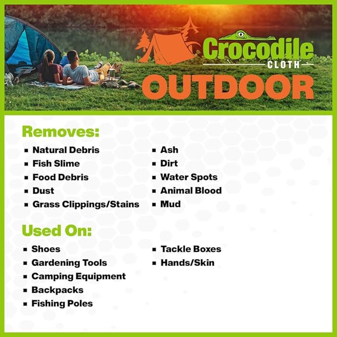 Crocodile Cloth Outdoor Cleaning Wipes ??80 Count Plant-Based Cloths (15"x10"), Skin Safe