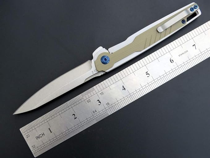 Eafengrow EF942 EDC Folding Knife, D2 Steel Blade Titanium Plating & G10 Handle,Pocket Clip with
