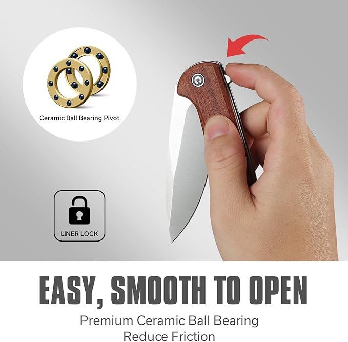 CIVIVI Primitrox Folding Knife for EDC, Flipper Pocket Knife with 3.48" Nitro-V Blade Wood Handle
