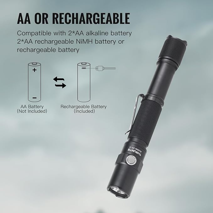 ThruNite Archer 2A C LED Rechargeable Flashlight, High 1000 Lumens AA Flashlight with Lanyard, IPX8