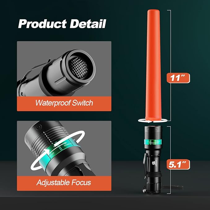 RoadHero 6 Pieces 16 Inch Traffic Wand with Strobe Modes LED Safety Signal Flashlight Wand with