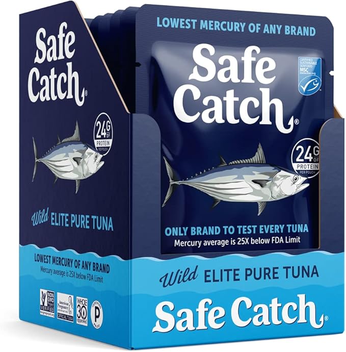 Safe Catch Elite Tuna Wild-Caught Lowest Mercury Tuna Fish Pouch Gluten-Free Keto Food Non-GMO