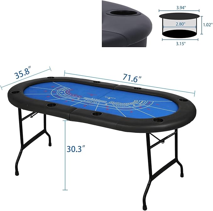 Upgrade 8 Player Poker Table for Blackjack Card Game, Foldable Texas Hold'em Table, Portable Casino