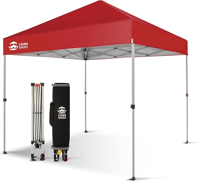 CROWN SHADES 8x8 Pop Up Canopy - Beach Tent with One Push Setup - Easy Outdoor Sun Shade for
