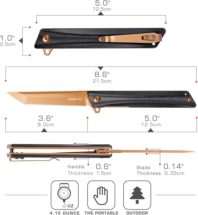 Pocket Knife GD22K, Flipper Open D2 Steel Tanto Folding knife with Durable G10 Handle,Men Women